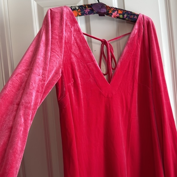 Free People Velvet or velour Dress bright pink size Large Holiday A00151 - Picture 6 of 6
